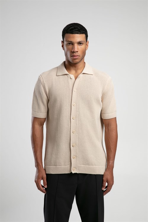 Wholesale Mens Beige Knit Polo Shirt