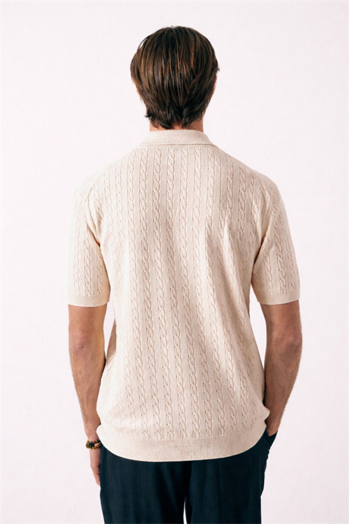 Wholesale Mens Beige Knit Polo Shirt