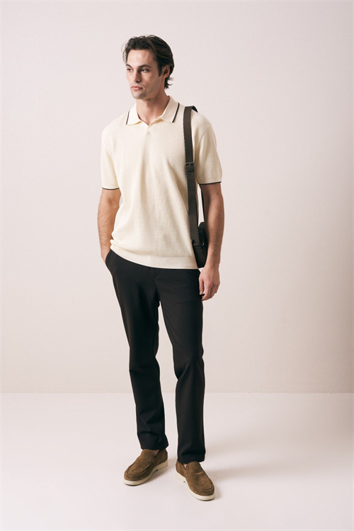 Wholesale Mens Beige Knit Polo Shirt