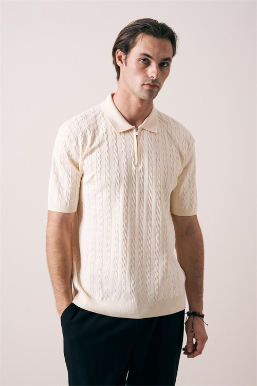 Wholesale Mens Beige Knit Polo Shirt