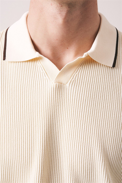 Wholesale Mens Beige Knit Polo Shirt