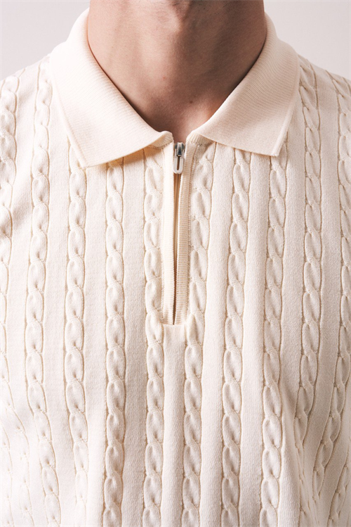 Wholesale Mens Beige Knit Polo Shirt