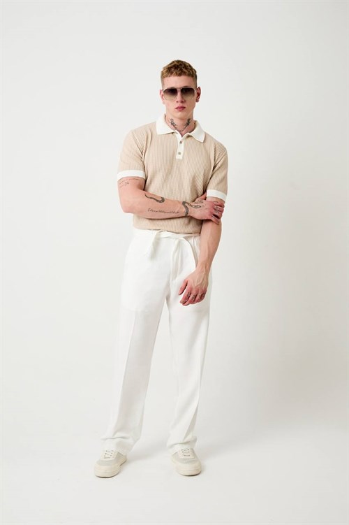 Wholesale Mens Beige Knit Polo Shirt
