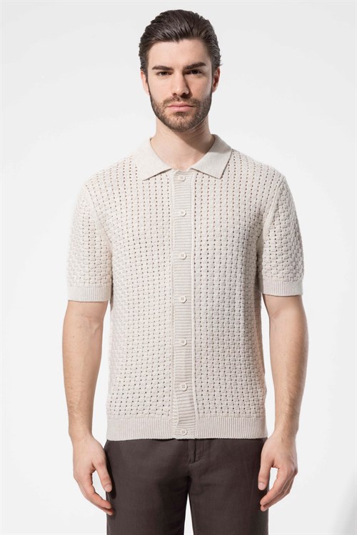 Wholesale Mens Beige Knit Polo Shirt