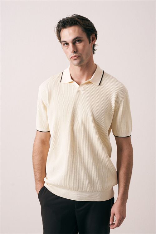Wholesale Mens Beige Knit Polo Shirt