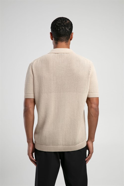 Wholesale Mens Beige Knit Polo Shirt