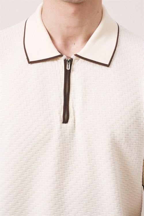Wholesale Mens Beige Knit Polo T-Shirt