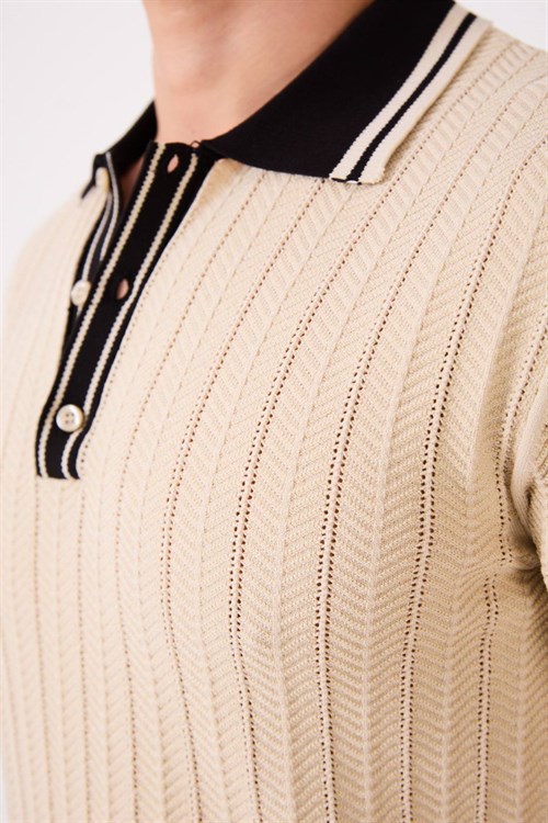 Wholesale Mens Beige Knit Polo T-Shirt