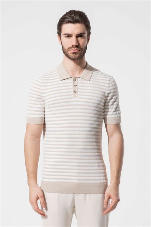 Wholesale Mens Beige Knit Polo T-Shirt