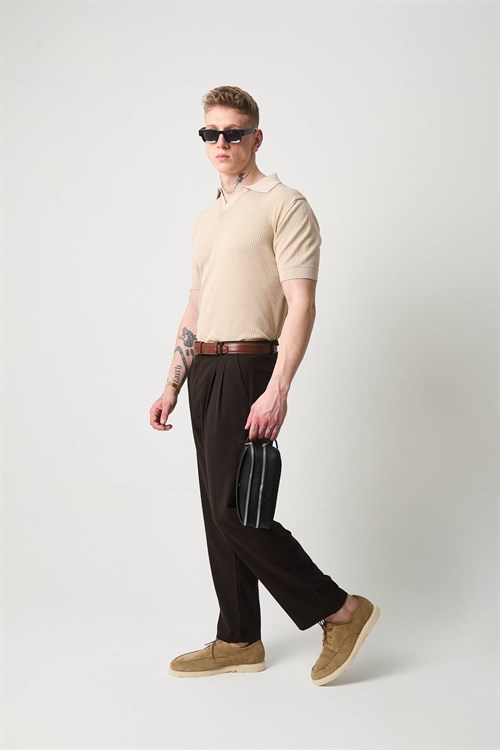 Wholesale Mens Beige Knit Polo T-Shirt