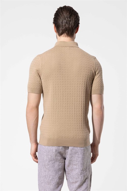 Wholesale Mens Beige Knit Polo T-Shirt