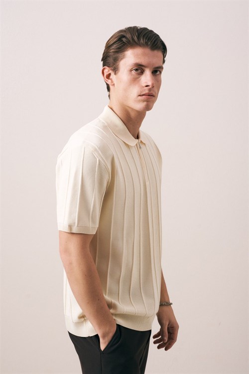 Wholesale Mens Beige Knit Polo T-Shirt
