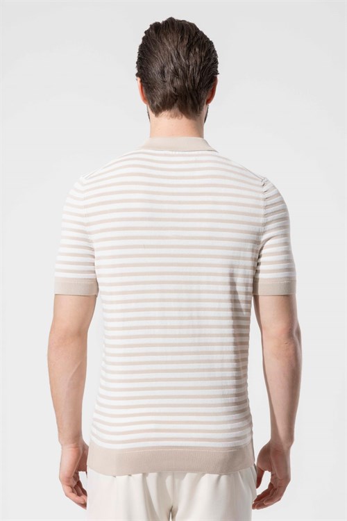 Wholesale Mens Beige Knit Polo T-Shirt