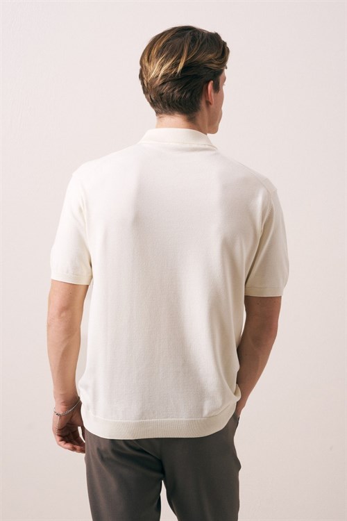 Wholesale Mens Beige Knit Polo T-Shirt