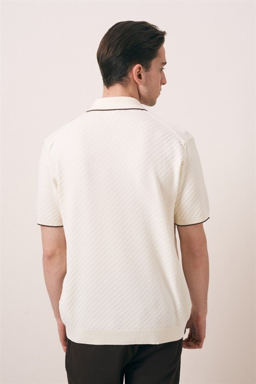Wholesale Mens Beige Knit Polo T-Shirt