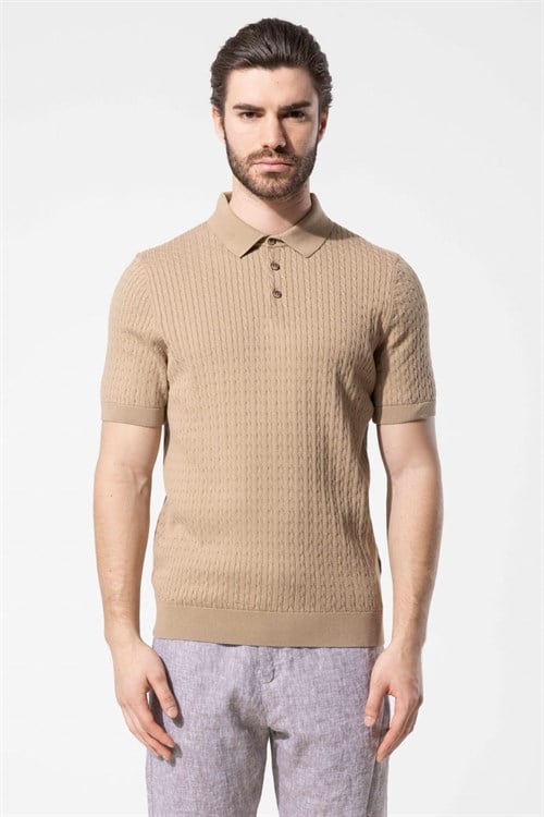 Wholesale Mens Beige Knit Polo T-Shirt