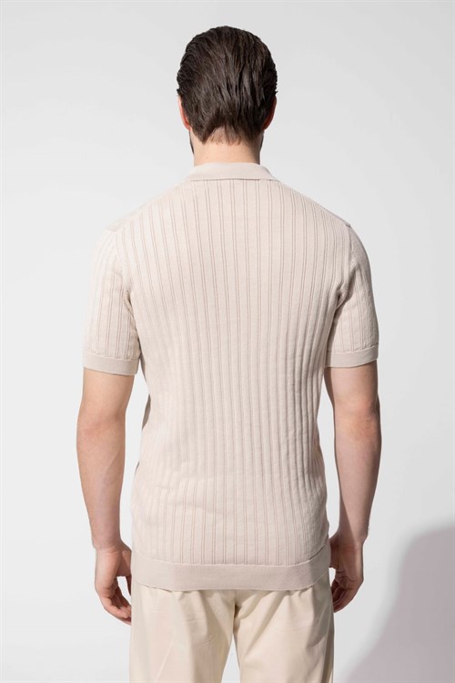 Wholesale Mens Beige Knit Polo T-Shirt