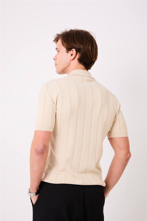 Wholesale Mens Beige Knit Polo T-Shirt