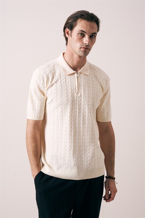 Wholesale Mens Beige Knit Polo T-Shirt