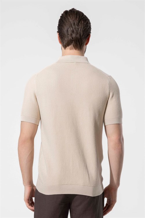 Wholesale Mens Beige Knit Polo T-Shirt