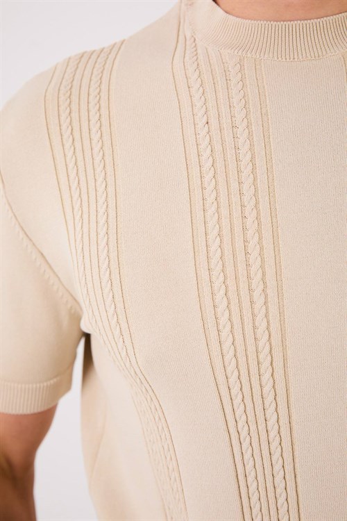 Wholesale Mens Beige Knit Polo T-Shirt