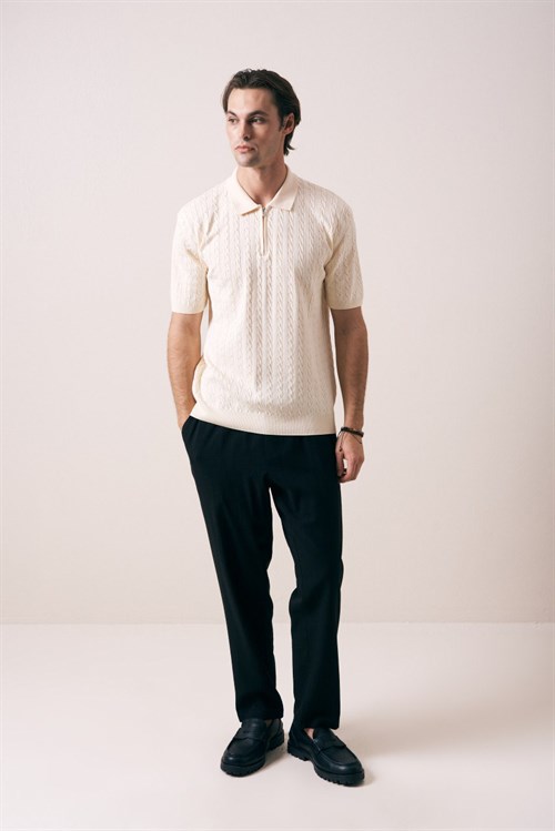 Wholesale Mens Beige Knit Polo T-Shirt