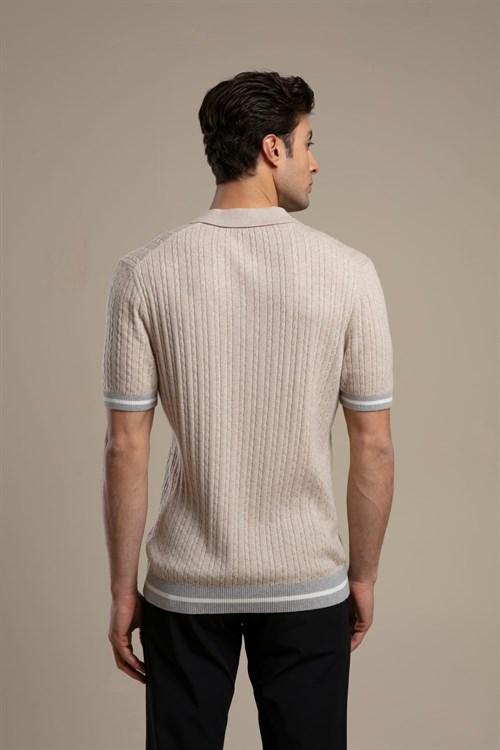 Wholesale Mens Beige Knit Polo T-Shirt