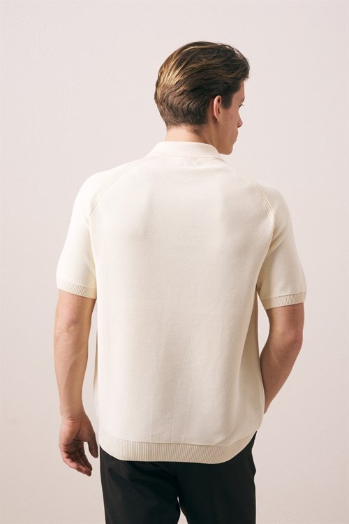 Wholesale Mens Beige Knit Polo T-Shirt