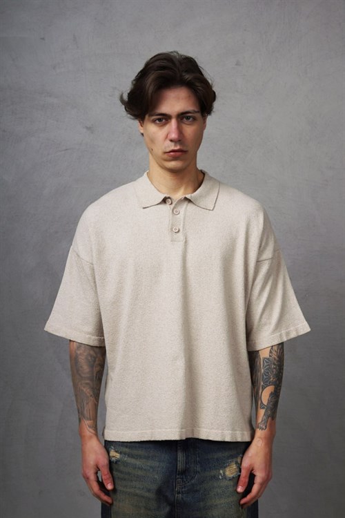 Wholesale Mens Beige Knit Polo T-Shirt