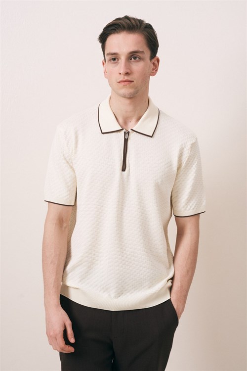 Wholesale Mens Beige Knit Polo T-Shirt