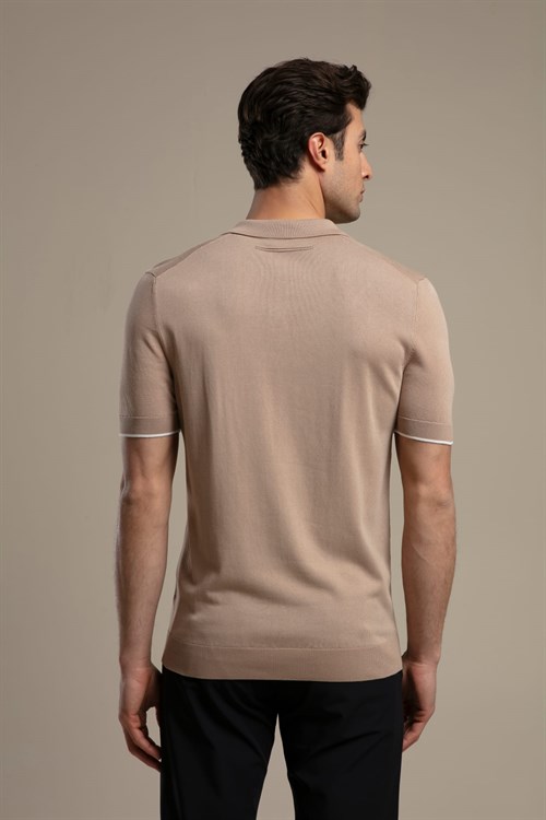 Wholesale Mens Beige Knit Polo T-Shirt