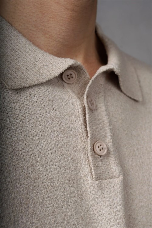 Wholesale Mens Beige Knit Polo T-Shirt