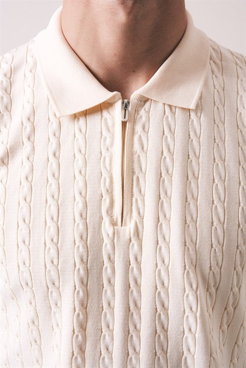 Wholesale Mens Beige Knit Polo T-Shirt