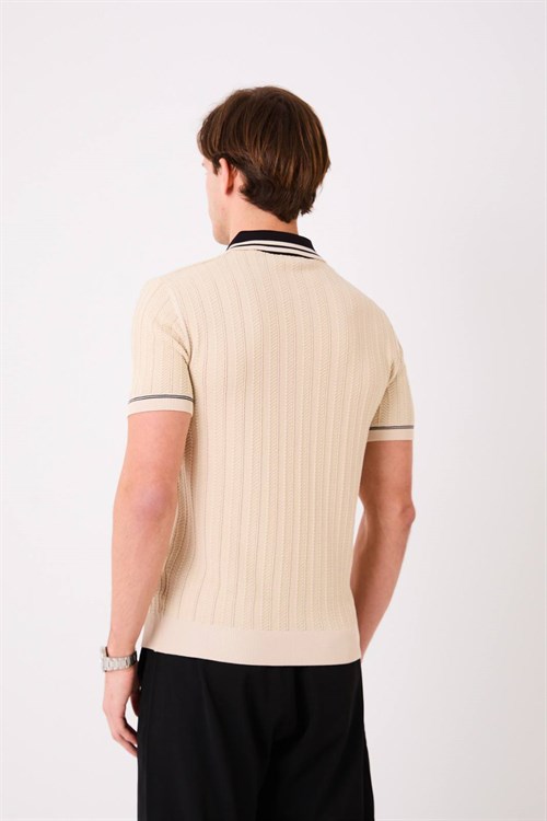 Wholesale Mens Beige Knit Polo T-Shirt