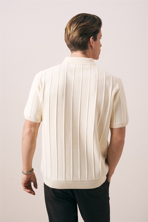 Wholesale Mens Beige Knit Polo T-Shirt