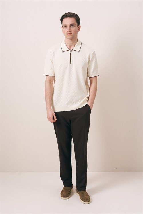 Wholesale Mens Beige Knit Polo T-Shirt