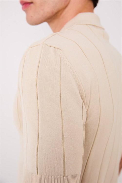 Wholesale Mens Beige Knit Polo T-Shirt