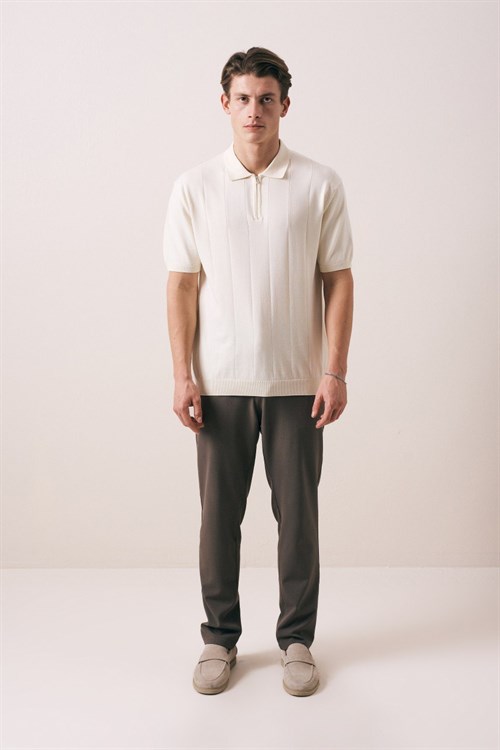 Wholesale Mens Beige Knit Polo T-Shirt