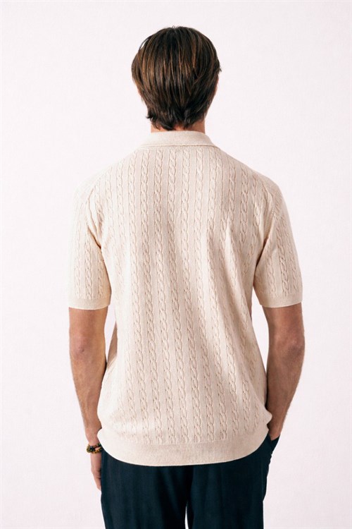 Wholesale Mens Beige Knit Polo T-Shirt