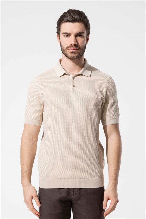 Wholesale Mens Beige Knit Polo T-Shirt