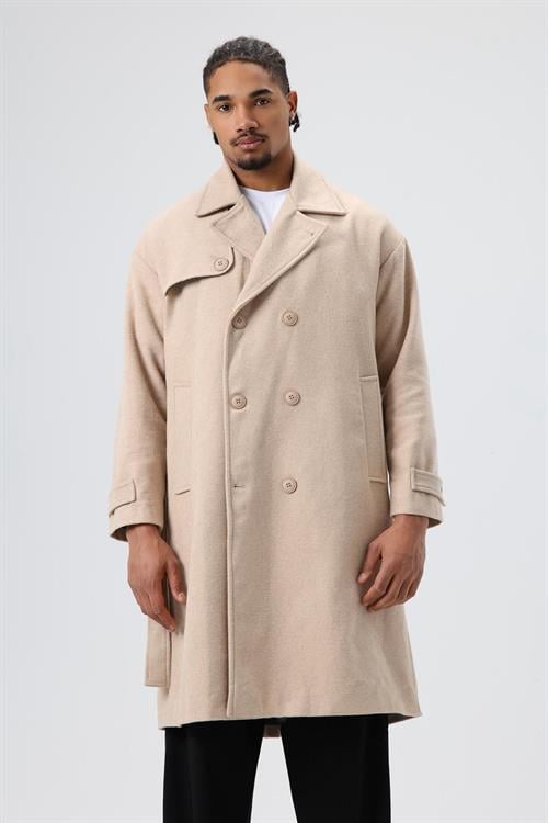 Wholesale Mens Beige Long Coat With Belt