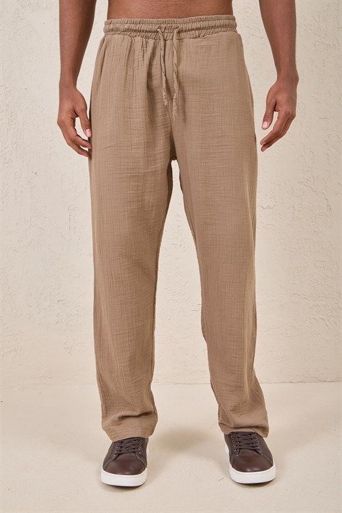 Wholesale Mens Beige Muslin Baggy Sweatpants