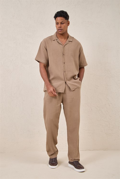 Wholesale Mens Beige Muslin Baggy Sweatpants