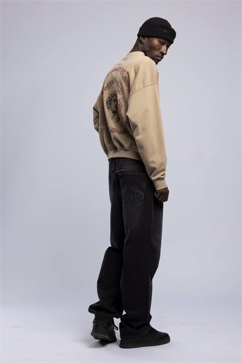 Wholesale Mens Beige Printed Sweatshirt 