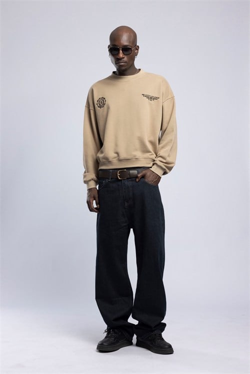 Wholesale Mens Beige Printed Sweatshirt 