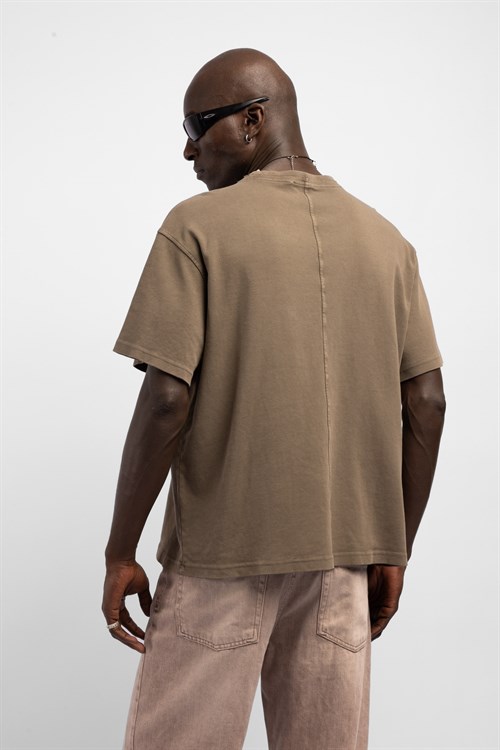 Wholesale Mens Beige Printed T-shirt