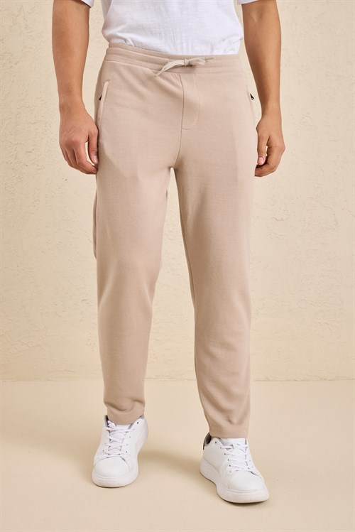 Wholesale Mens Beige Regular Fit Pique Fabric Sweatpants