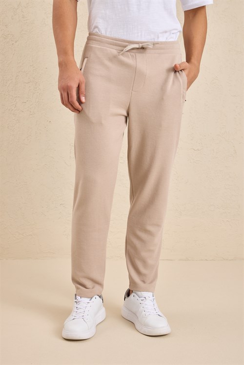 Wholesale Mens Beige Regular Fit Pique Fabric Sweatpants