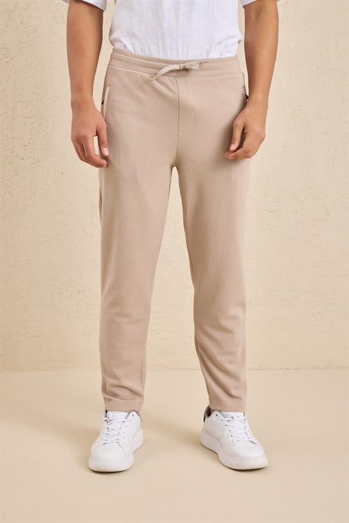Wholesale Mens Beige Regular Fit Pique Fabric Sweatpants