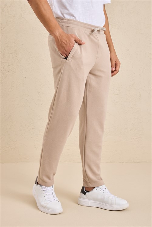 Wholesale Mens Beige Regular Fit Pique Fabric Sweatpants